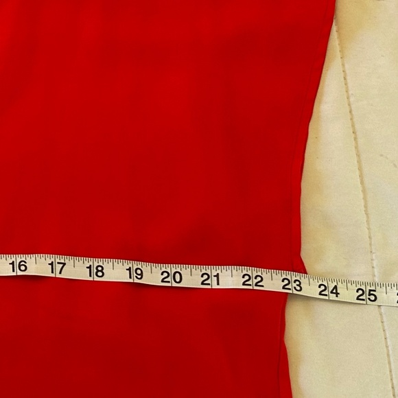 meraki Red Pink Coral Flowy Dressy Feminine Short Sleeve Gold Bar Accent Blouse - Picture 10 of 12